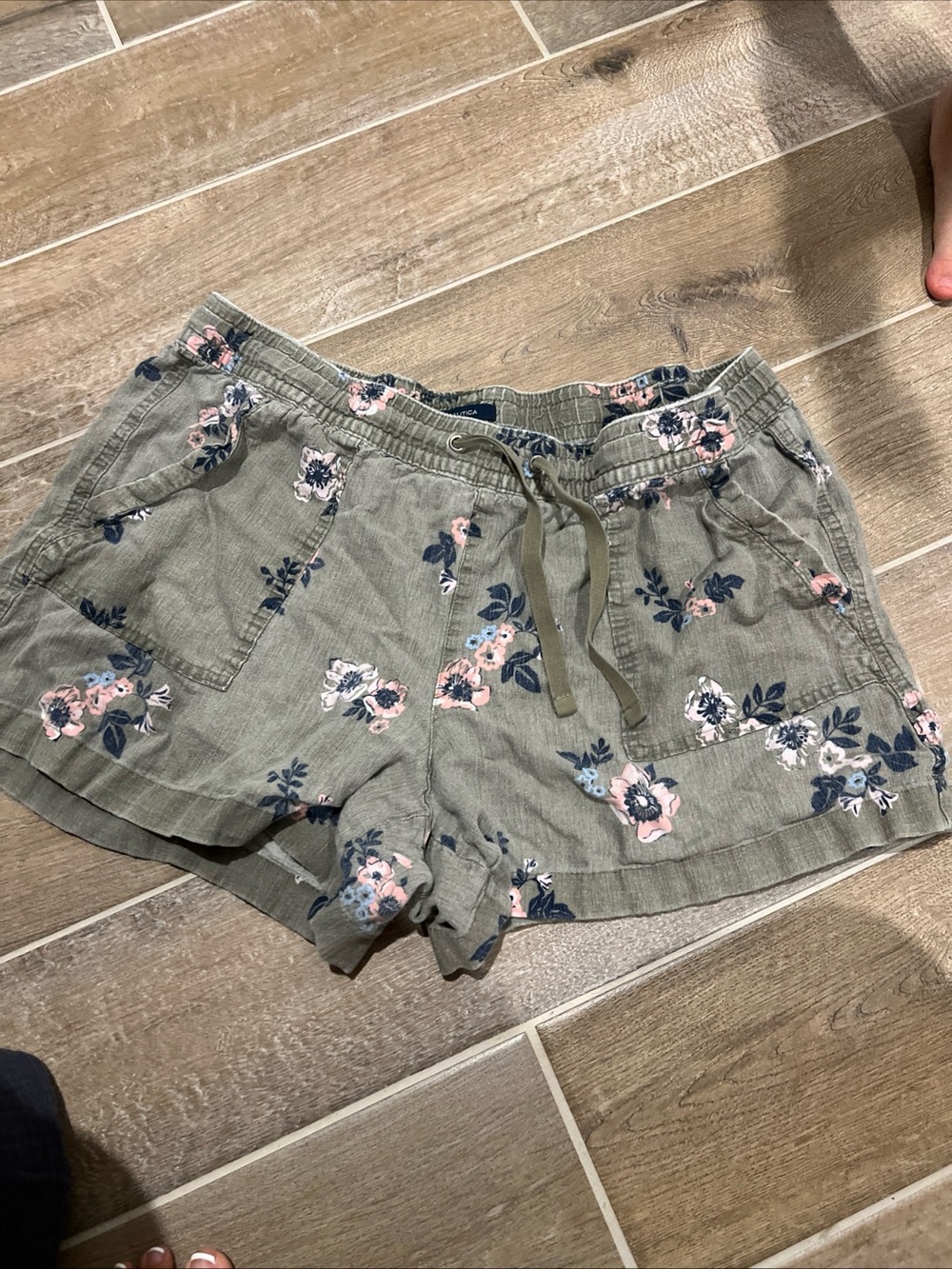 Nautica Olive Floral Drawstring Athletic Shorts